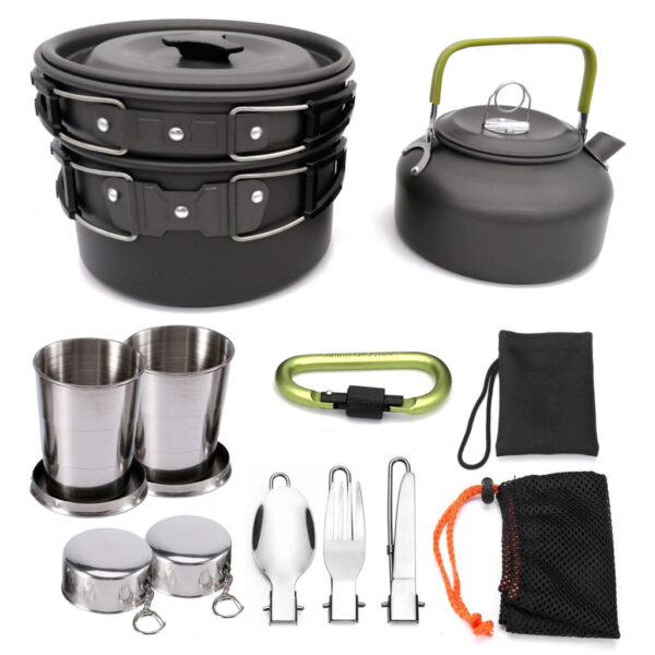 Conjunto de Panelas Antiaderente para Camping e Piquenique com Utensílios de Cozinha